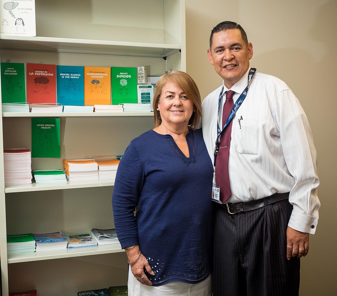 Maria Algarin and Pedro Arciniega work together for the Family Advocate Program that assist in families in navigating the Riverside County Behavioral Health Department. Maria Algarin and Pedro Arciniega work together for the Family Advocate Program.