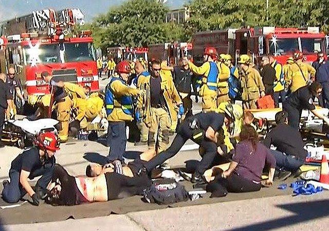 The chaos outside the Inland Regional Center in San Bernardino following the terrorist mass shooting of December 2, 2015, resulting in 14 people killed and dozens injured. CREDIT WWW.YOUTUBE.COM The chaos outside the Inland Regional Center in San Bernardino following the terrorist mass shooting of December 2, 2015.