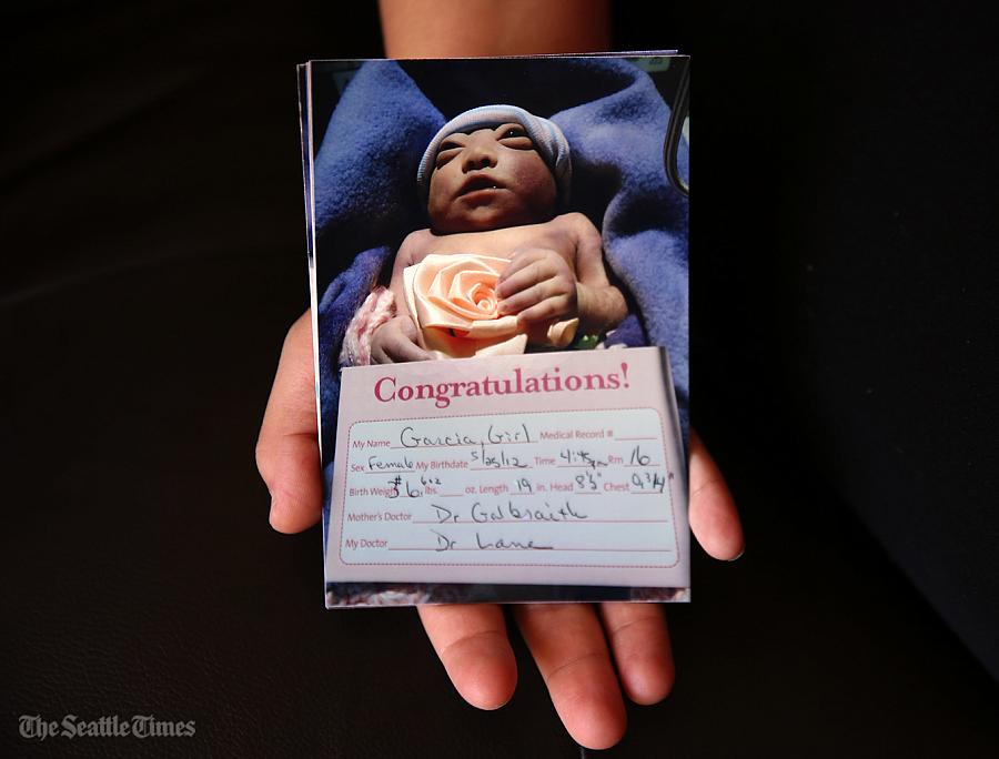 Maria Rosario Perez, who suffered a rare and fatal birth defect, died less than one hour after her birth. (Photo courtesy JoNel Aleccia/Seattle Times) Photo