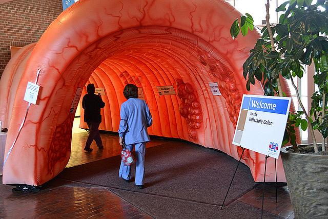 A giant inflatable colon at Henry Ford Hospital in Detroit raises awareness during Colorectal Cancer Awareness Month.