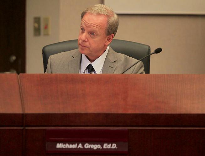 Pinellas County school superintendent Michael Grego listens to the discussion during the School Board meeting Tuesday.