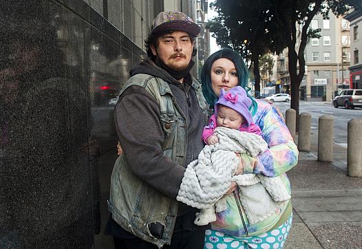 Nathan Caine, Cimber Sims, and their baby Nova are living in a shelter in the Tenderloin and received approval for permanent cit