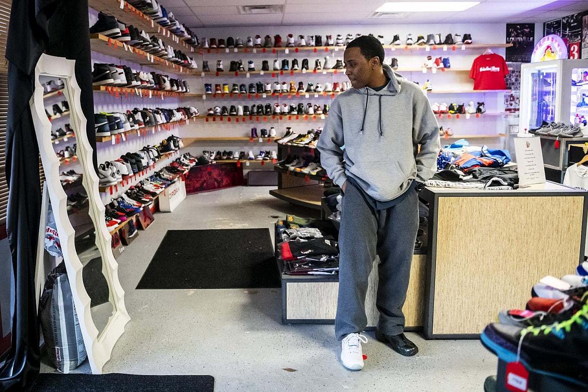 “I buy shoes because I just want to feel youthful. I didn’t really have a childhood, I was too busy helping to raise a household,” says Mark Pence as he browses for shoes Thursday, Jan 24, 2019, in Louisville. “I buy shoes because I just want to feel youthful. I didn’t really have a childhood, I was too busy helping to raise a household