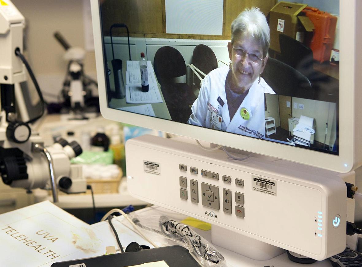 Dr. Yvonne Newberry at the University of Virginia participates via video in colposcopy clinics at the Wise health department and the Health Wagon. Dr. Yvonne Newberry at the University of Virginia participates via video in colposcopy clinics at the Wise health department and