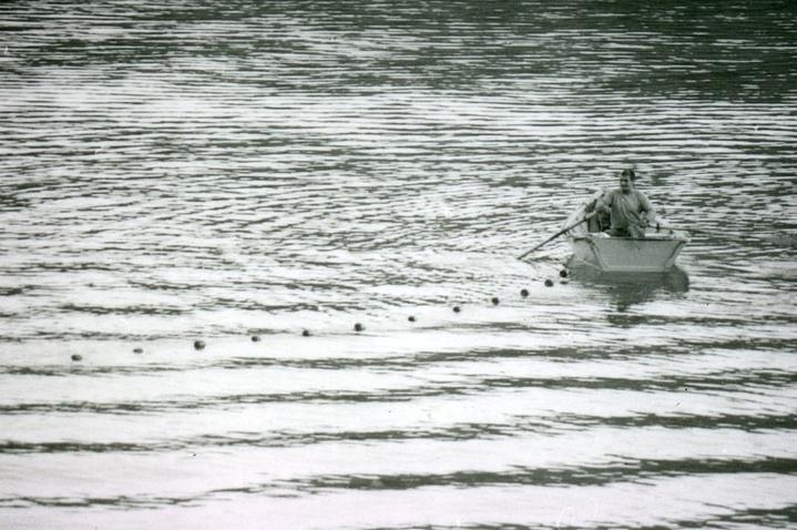 A local fishermen uses a gill net on the Klamath River in this 1978 photo.