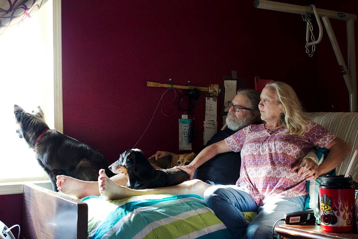 Mark Hailey, 60, and wife Dana in the Hoopa Valley Indian Reservation. Mark gets at-home treatment for his chronic obstructive pulmonary disease (COPD) from a health team. A 2014 palliative care law in California allows coverage for such home services. Mark Hailey, 60, and wife Dana in the Hoopa Valley Indian Reservation. Mark gets at-home treatment for his chronic obstructive p