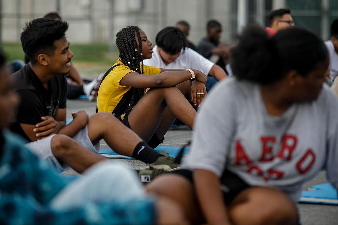 Aaliyah attends PE class at Washington Prep High School in Los Angeles. (Marcus Yam / Los Angeles Times)