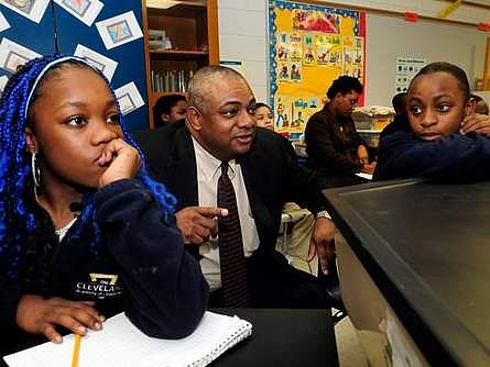 Fred Logan, principal at the Cleveland Academy of Leadership in the Northside neighborhood, has the challenge of improving an elementary school where 99 percent of the children are eligible for the federal free or reduced lunch program.