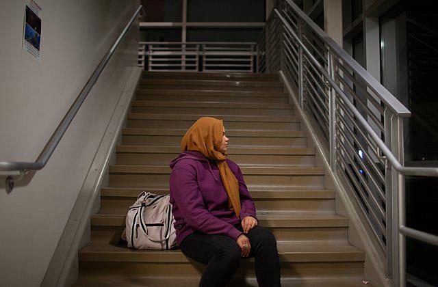 Aneesah poses for a portrait at the college she is attending in California. (Kevin German/Luceo for USN&WR)  