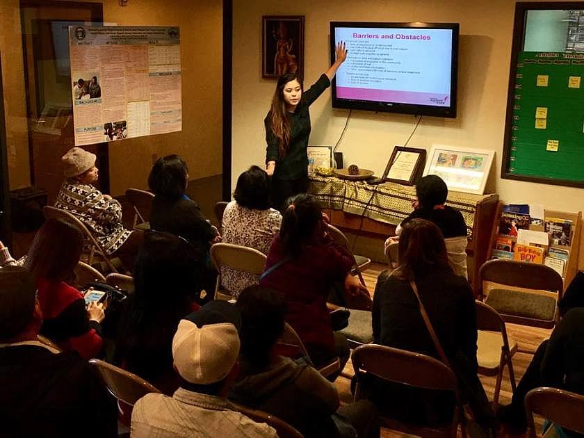 Cindy Sicheang Phou of the Cambodian Family Community Center leads a breast health education workshop, funded by Susan G. Komen,