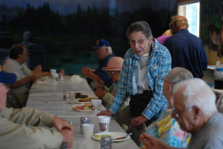 Wanda Shafer greets a friend at the Klamath Senior Center in June.