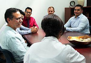 Dr. Michelle Bholat talks with students in the UCLA International Medical Graduate Program. Credit UCLA Health Dr. Michelle Bholat talks with students in the UCLA International Medical Graduate Program.