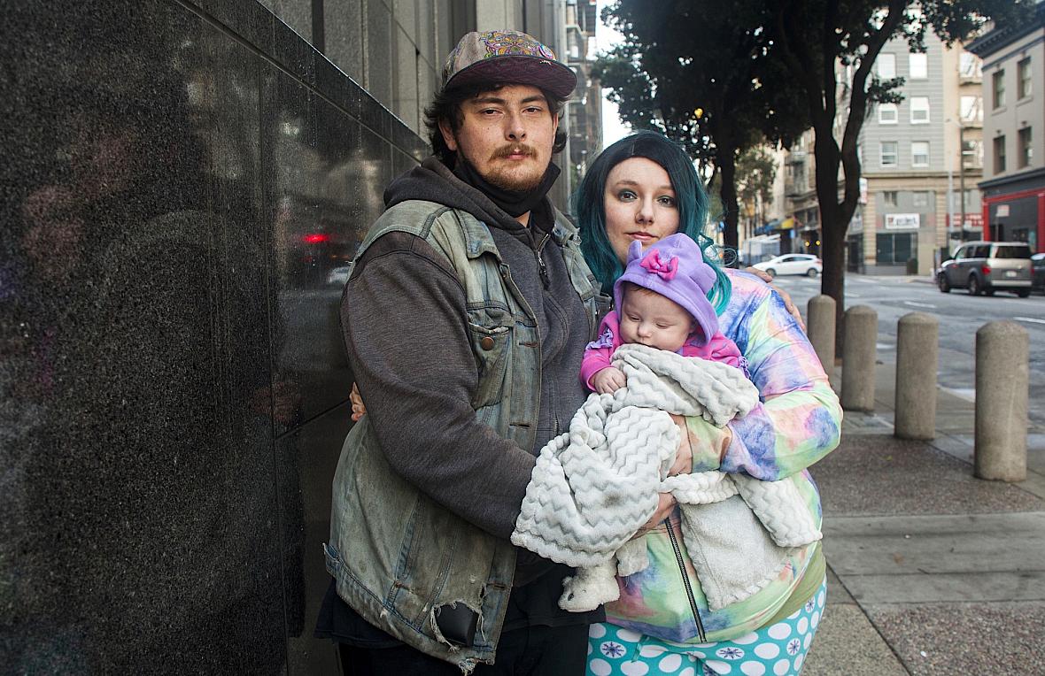 Nathan Caine, Cimber Sims, and their baby Nova are living in a shelter in the Tenderloin and received approval for permanent cit