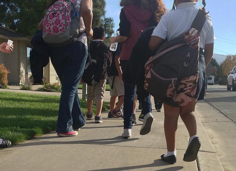 Students walking to school. 