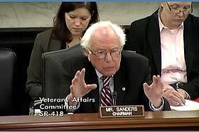 Sen. Bernie Sanders (I-VT) chairs the Senate Committee on Veterans Affairs. At a hearing Wednesday, Dec. 3, Sanders wanted to know why new hepatitis C drugs cost so much and how the VA was going to pay for them. Credit Screenshot of live stream of hearing