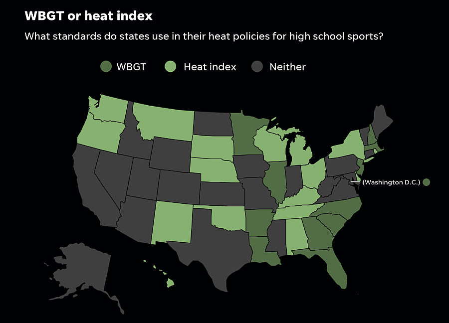  WBGT or heat index of different states
