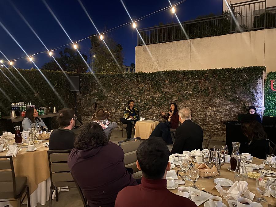 California Surgeon General Dr. Diana Ramos, seated at right, speaks during a keynote conversation with Priska Neely, managing editor of Gulf States Newsroom, seated left, at the 2024 California Health Equity Fellowship in Los Angeles on March 11.