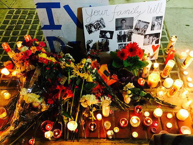 An altar outside of IV Deli where Christopher Ross Michaels-Martinez was shot in 2014. 