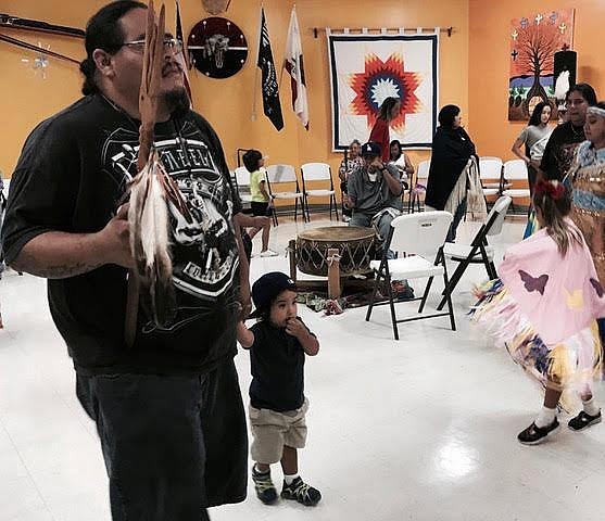 A drum and dance class at the United American Indian Involvement in Los Angeles is part of health and wellness initiatives at the center. Programs combine both traditional methods and Western medicine to address mental health and sobriety. (Photo-Antonia Gonzales) (Photo-Antonia Gonzales)