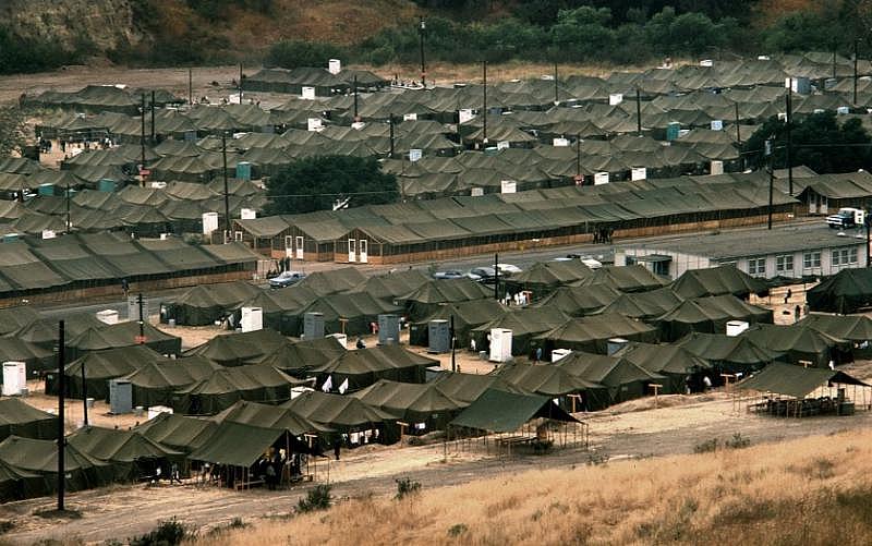 A tent city at Camp Pendleton in 1975 housed Vietnamese refugees who fled after the fall of Saigon. (Photo by Don Bartletti)