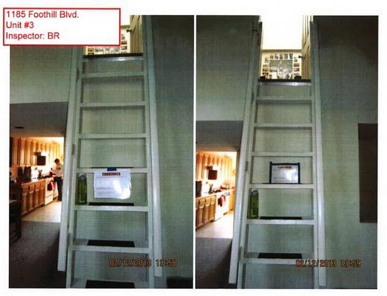 Many Pine Creek Condominium tenants accessed their illegally-converted loft bedrooms using ladders, which are considered a safety hazard. City of San Luis Obispo