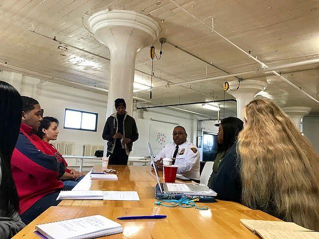 Cleveland Police Community Policing Bureau Commander Johnny Johnson talks with EYEJ Youth Council members about their ideas for solutions to improve relationships between young people and the police.