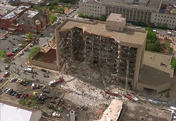 The north side of the Alfred P. Murrah Federal Building in Oklahoma City is shown missing after a truck bomb explosion, in this Wednesday, April 19, 1995, file photo. (AP Photo/File)