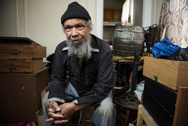 Brooklyn resident Winston Stiell sits among his possessions on Jan. 8, 2018. Stiell and his wife Violet were evicted from their Prospect Lefferts Gardens apartment last year. Brooklyn resident Winston Stiell sits among his possessions on Jan. 8, 2018. Stiell and his wife Violet were evicted from their Prospect Lefferts Gardens apartment last year.