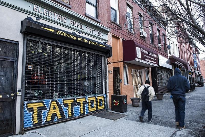 Electric Anvil Tattoo opened shop on Crown Heights’ Franklin Avenue in 2015. While newly opened businesses say they cater to both new and old residents, in practice, long-standing residents may not patronize them. Electric Anvil Tattoo opened shop on Crown Heights’ Franklin Avenue in 2015. While newly opened businesses say they cater to both new and old residents, in practice, long-standing residents may not patronize them.