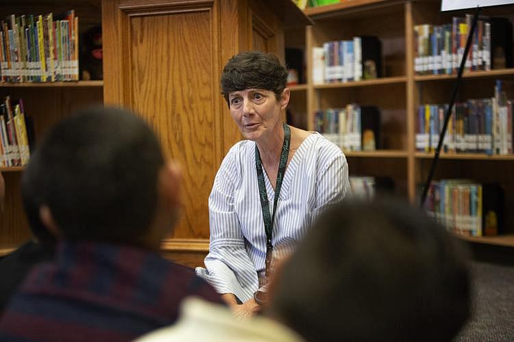 Tami Keeling, president of the Victoria school board, talks with third-grade students at Torres Elementary about what they experienced during Hurricane Harvey. (Photo Credit: Advocate File Photo) Tami Keeling, president of the Victoria school board, talks with third-grade students at Torres Elementary about what they experienced during Hurricane Harvey.