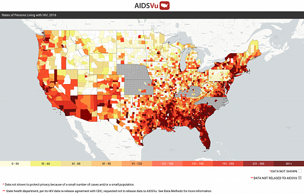 Map by AIDSVu. Note: Alaska, the District of Columbia and Puerto Rico don’t have counties from which to draw data.