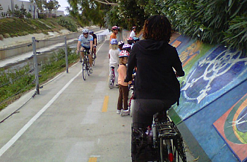 The Culver City Bike Coalition rides the Ballona Creek Trail as part of the July 2011 Family Ride.