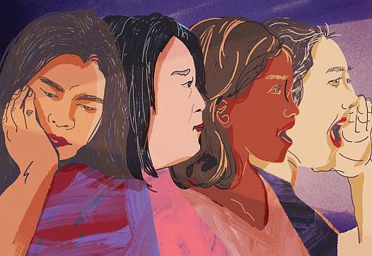 An animated painting of women