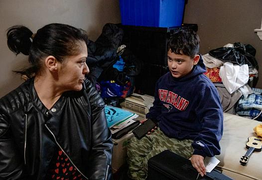 Elizabeth Rodriguez, her son, Mikey Rodriguez, 8, and teenage daughter temporarily stay at her sister’s place after being evicte
