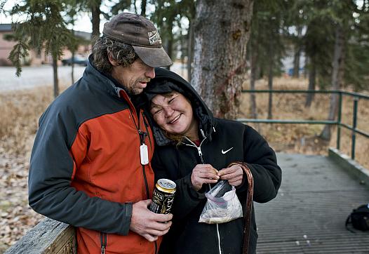 A married homeless couple profiled by Alaska Dispatch News. [Photo by Marc Lester/ADN]