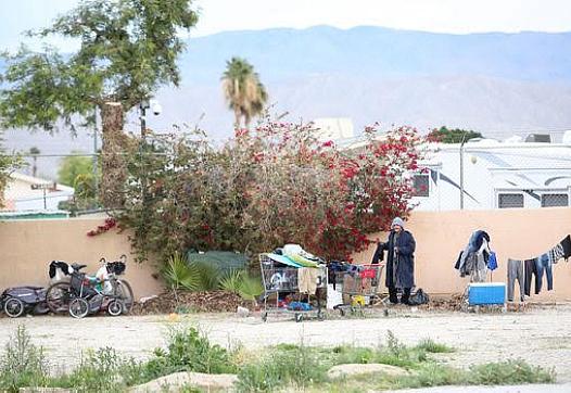 The homeless take refuge in a vacant lot in Indio, January 19, 2019.