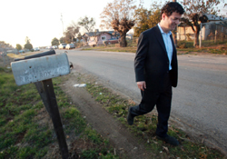 Jared Blumenfeld takes a short walk in Tulare County community of Orosi on Jan. 25.